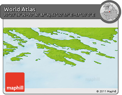 Physical 3D Map of the Area around 70° 31' 2" N, 57° 1' 29" E