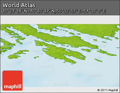 Physical 3D Map of the Area around 70° 31' 2" N, 57° 1' 29" E