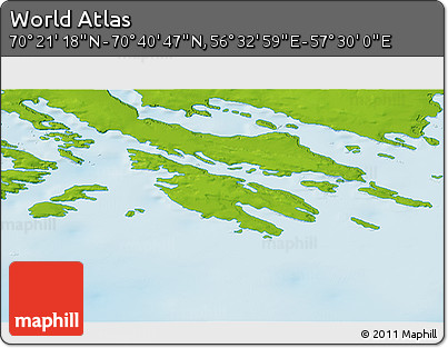 Physical 3D Map of the Area around 70° 31' 2" N, 57° 1' 29" E