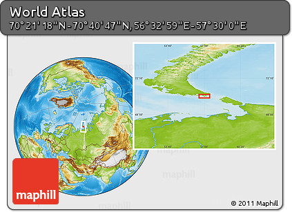 Physical Location Map of the Area around 70° 31' 2" N, 57° 1' 29" E