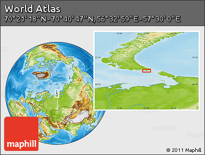 Physical Location Map of the Area around 70° 31' 2" N, 57° 1' 29" E
