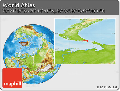 Physical Location Map of the Area around 70° 31' 2" N, 57° 1' 29" E