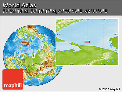 Physical Location Map of the Area around 70° 31' 2" N, 62° 7' 30" E