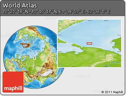Physical Location Map of the Area around 70° 31' 2" N, 62° 7' 30" E
