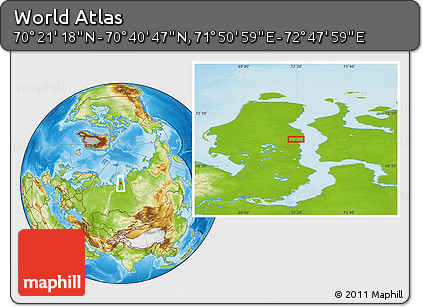 Physical Location Map of the Area around 70° 31' 2" N, 72° 19' 29" E