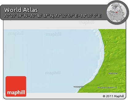 Physical 3D Map of the Area around 70° 31' 2" N, 74° 1' 30" E