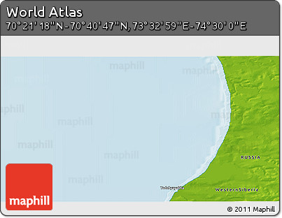 Physical 3D Map of the Area around 70° 31' 2" N, 74° 1' 30" E
