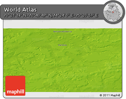 Physical 3D Map of the Area around 70° 31' 2" N, 74° 52' 30" E