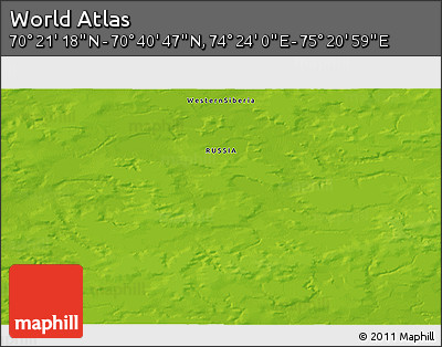 Physical 3D Map of the Area around 70° 31' 2" N, 74° 52' 30" E