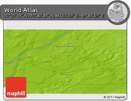 Physical 3D Map of the Area around 70° 31' 2" N, 89° 19' 29" E