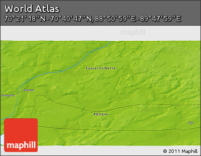 Physical 3D Map of the Area around 70° 31' 2" N, 89° 19' 29" E