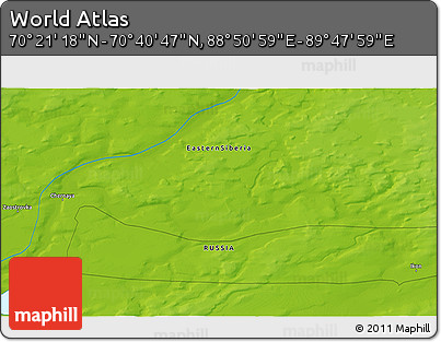 Physical 3D Map of the Area around 70° 31' 2" N, 89° 19' 29" E