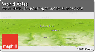 Physical Panoramic Map of the Area around 70° 31' 2" N, 91° 1' 30" E