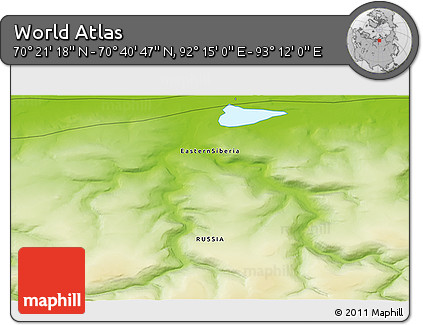Physical 3D Map of the Area around 70° 31' 2" N, 92° 43' 29" E