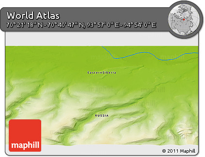 Physical 3D Map of the Area around 70° 31' 2" N, 94° 25' 30" E