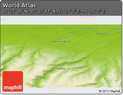 Physical 3D Map of the Area around 70° 31' 2" N, 94° 25' 30" E