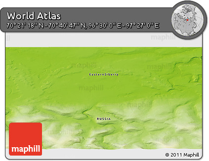 Physical 3D Map of the Area around 70° 31' 2" N, 96° 58' 29" E