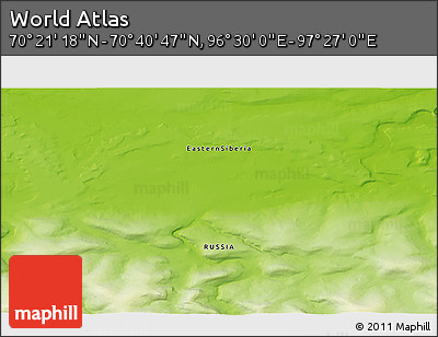 Physical 3D Map of the Area around 70° 31' 2" N, 96° 58' 29" E