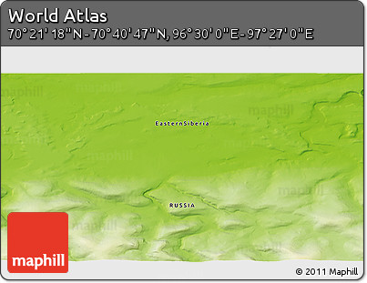 Physical 3D Map of the Area around 70° 31' 2" N, 96° 58' 29" E