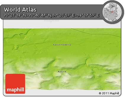 Physical 3D Map of the Area around 70° 31' 2" N, 97° 49' 29" E