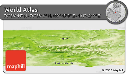 Physical Panoramic Map of the Area around 70° 48' 25" N, 101° 13' 29" E