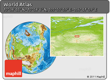 Physical Location Map of the Area around 70° 48' 25" N, 106° 19' 29" E