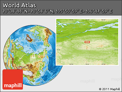 Physical Location Map of the Area around 70° 48' 25" N, 106° 19' 29" E