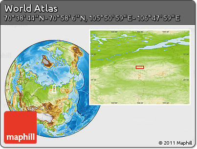 Physical Location Map of the Area around 70° 48' 25" N, 106° 19' 29" E