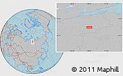 Gray Location Map of the area around 70° 48' 25" N, 108° 1' 30" E, hill shading