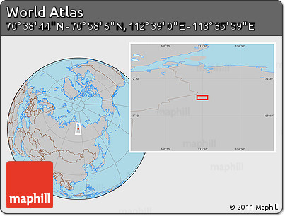 Gray Location Map of the Area around 70° 48' 25" N, 113° 7' 30" E