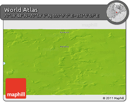 Physical 3D Map of the Area around 70° 48' 25" N, 155° 37' 30" E