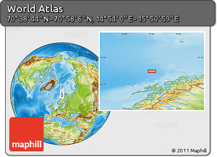 Physical Location Map of the Area around 70° 48' 25" N, 15° 22' 30" E