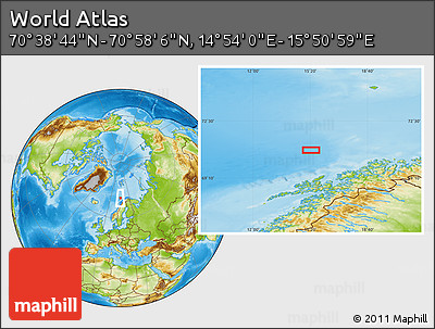 Physical Location Map of the Area around 70° 48' 25" N, 15° 22' 30" E