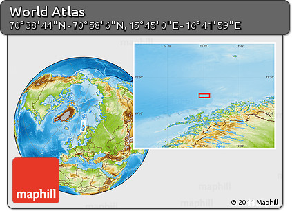 Physical Location Map of the Area around 70° 48' 25" N, 16° 13' 30" E