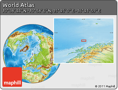 Physical Location Map of the Area around 70° 48' 25" N, 16° 13' 30" E