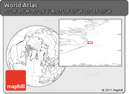 Blank Location Map of the Area around 70° 48' 25" N, 21° 10' 29" W