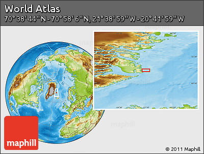 Physical Location Map of the Area around 70° 48' 25" N, 21° 10' 29" W