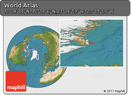Satellite Location Map of the Area around 70° 48' 25" N, 21° 10' 29" W