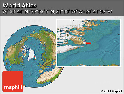 Satellite Location Map of the Area around 70° 48' 25" N, 21° 10' 29" W