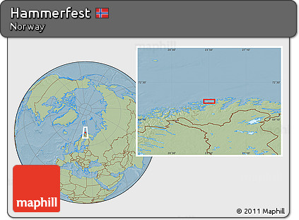Savanna Style Location Map of Hammerfest, hill shading