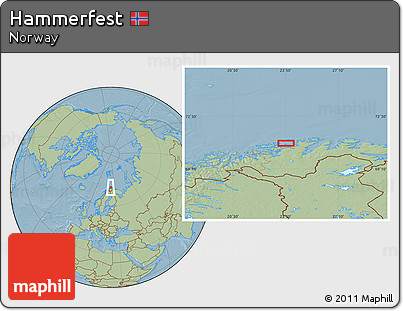 Savanna Style Location Map of Hammerfest, hill shading