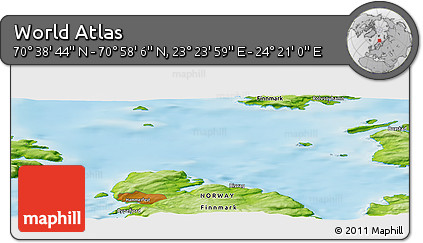 Physical Panoramic Map of the Area around 70° 48' 25" N, 23° 52' 30" E