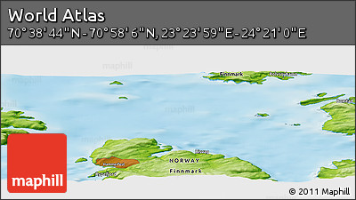 Physical Panoramic Map of the Area around 70° 48' 25" N, 23° 52' 30" E