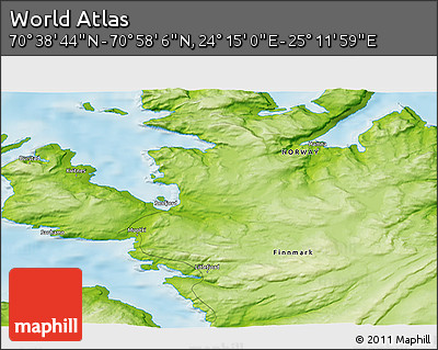 Physical 3D Map of the Area around 70° 48' 25" N, 24° 43' 30" E
