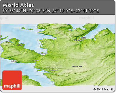 Physical 3D Map of the Area around 70° 48' 25" N, 24° 43' 30" E