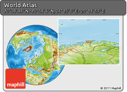 Physical Location Map of the Area around 70° 48' 25" N, 24° 43' 30" E