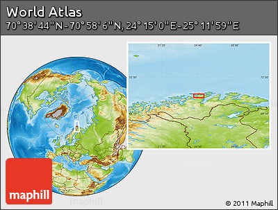 Physical Location Map of the Area around 70° 48' 25" N, 24° 43' 30" E