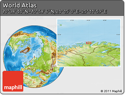 Physical Location Map of the Area around 70° 48' 25" N, 24° 43' 30" E