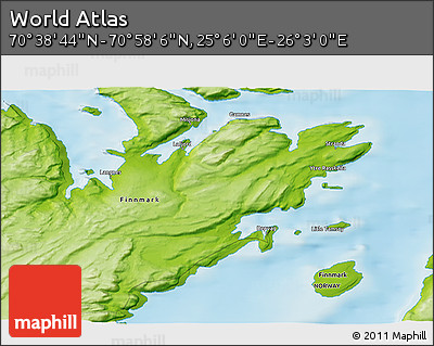 Physical 3D Map of the Area around 70° 48' 25" N, 25° 34' 30" E