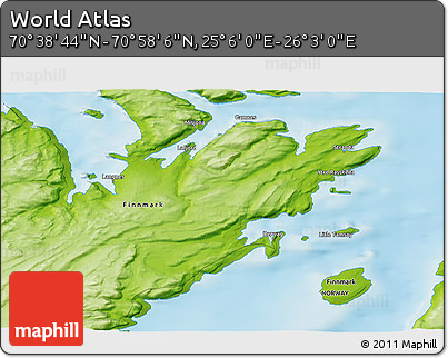 Physical 3D Map of the Area around 70° 48' 25" N, 25° 34' 30" E